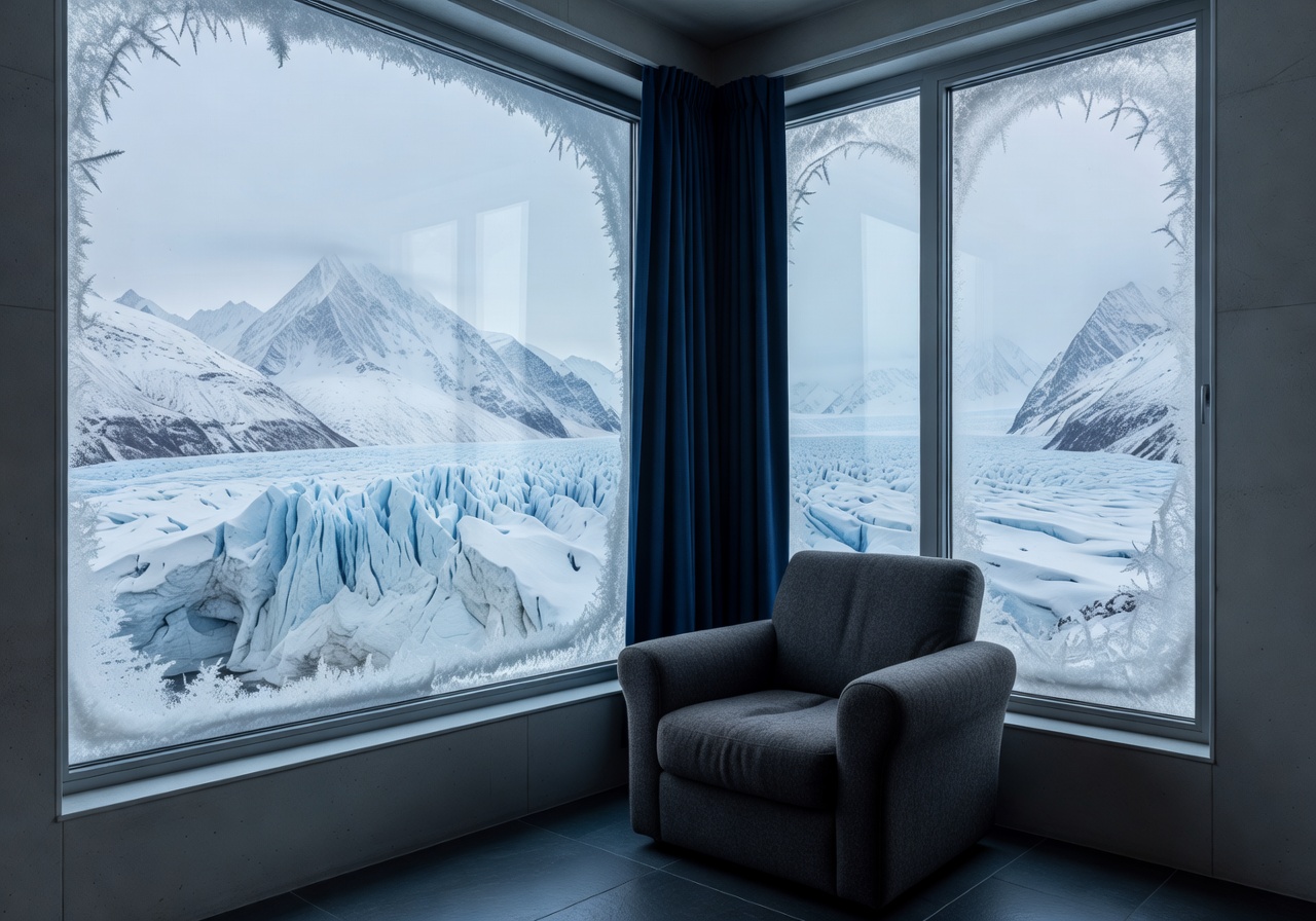 Glacier Comfort Room window overlooking cold alpine scenery