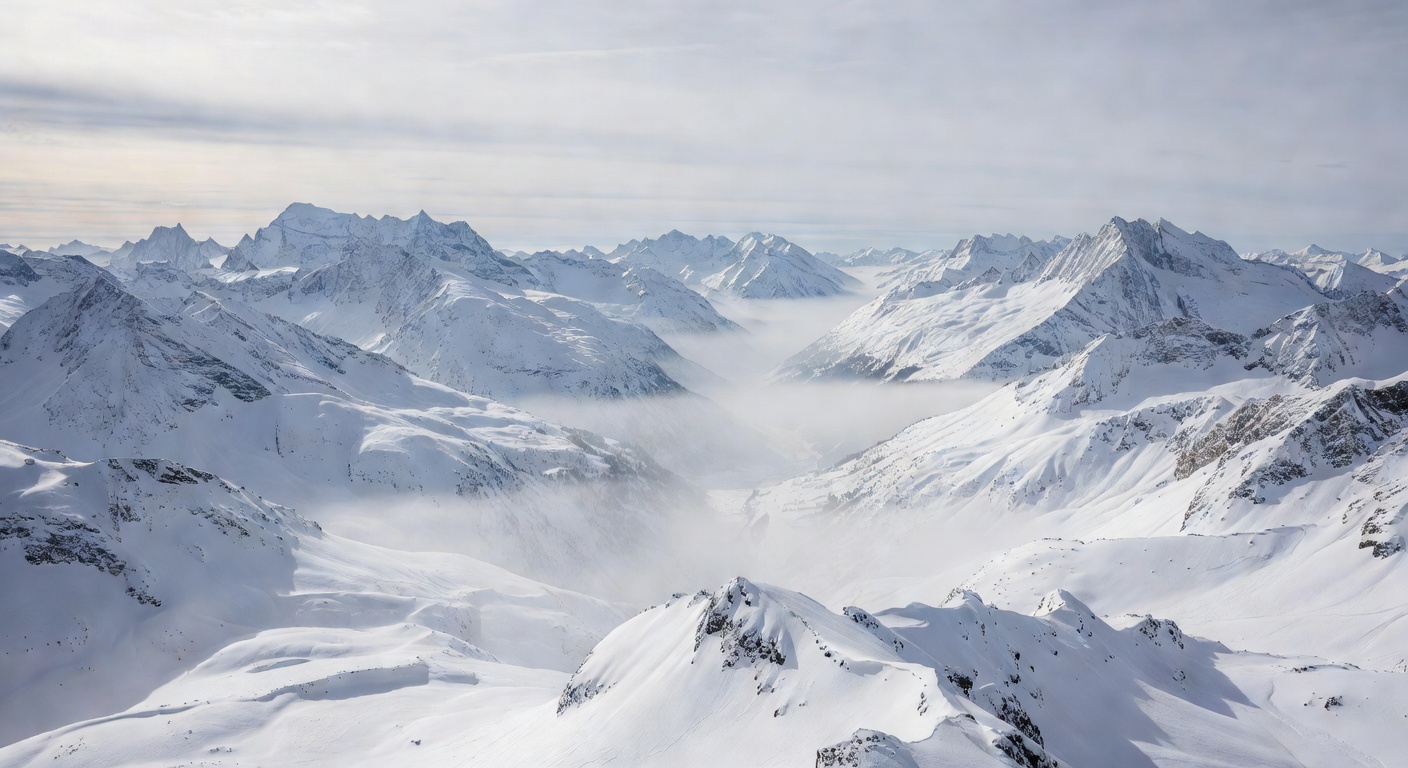 High-altitude winter calm atmosphere over Swiss mountains