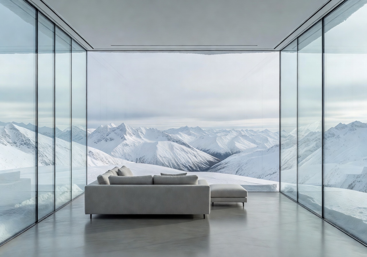 Panorama Snow Suite with glass walls viewing endless snowy peaks